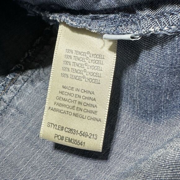Cloth & Stone Women’s Button Front Shirt Size M Blue Chambray Tencel Back Slit - Picture 7 of 11